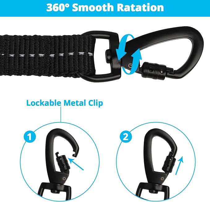 Long Dog Leash 15 FT: Heavy Duty Rope Leashes for Dogs Training with Swivel Lockable Hook Reflective Threads Bungee and Padded Handle - Dog Lead for Large Small Medium Dogs Outside Walking Hiking Blue - Image 4