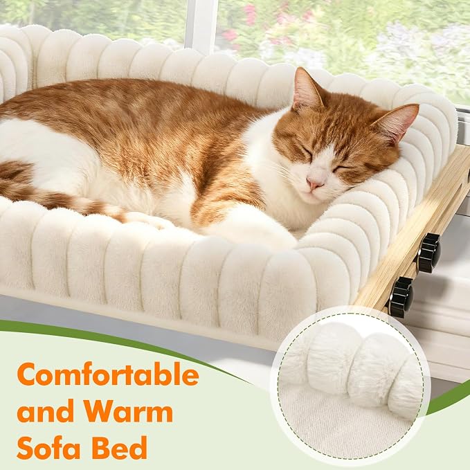 XiaZ Cat Perch for Window Cats Hammock Indoor Bed for Window Adjustable Wooden Frame Bird Watching Sunbathing Space-Saving Single Layer 18 * 16 * 9.4inch (Small Breeds Recommended) - Image 2