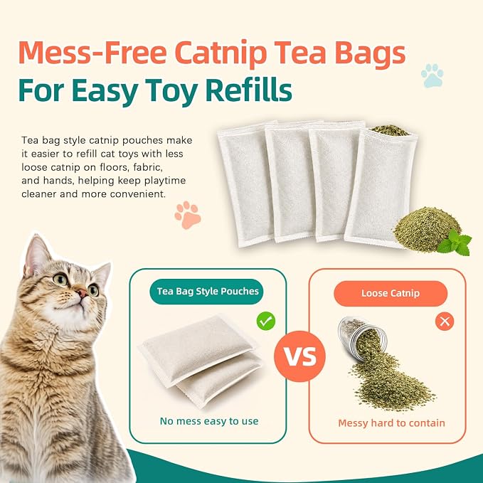 (10-Pack) Refillable Catnip Kicker Toy Kits, Natural Catnip Tea Bags for Cats, 9g Catnip Pouches, Non-Woven Mess-Free Cat Toy Refills, Additive-Free, Vacuum Sealed, Total 90g - Image 3