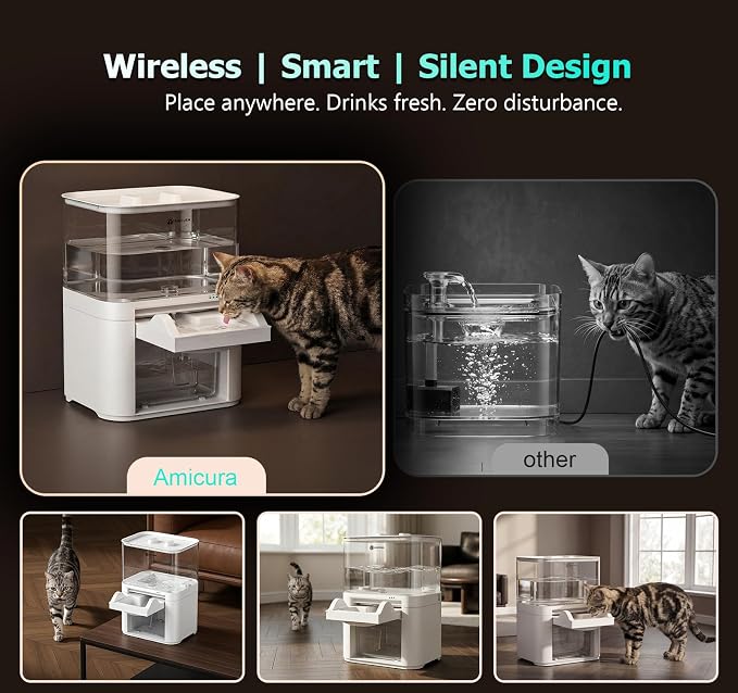 Cat Water Fountain, Wastewater Separation & No Filter Cotton, Pet Water Dispenser with 4000mAh 4L Large Capacity Tank, Wireless Automatic Water Fountains for Cats Indoor Cat Watering Supplies - Image 4