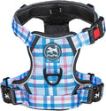 PoyPet Plaid Dog Harness Small, No Pull Vest with Front Clip & Neck Buckle | Padded Handle, Reflective, No Choke, Lockable, 2 Leash Rings, Full Adjustable, for Training Walking, S, Checkered Blue by PoyPet