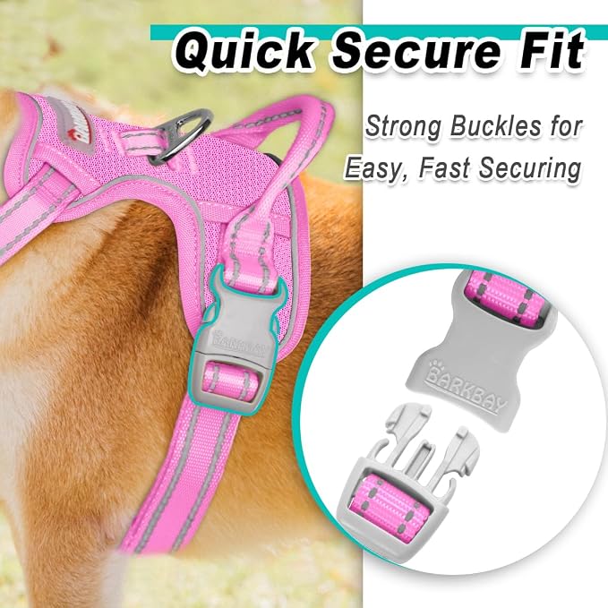 BARKBAY Dog Harness for Large Dog No Pull Mesh 2 Clips Dog Vest | Control Handle,Comfort,Heavy Duty,Adjustable Reflective,Perfect for Outdoor Training, Walking,Hiking(L,Pink Mesh) - Image 7