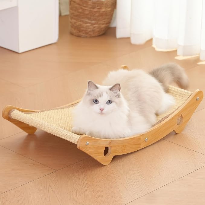 Sisal Cat Scratcher Bed, Natural Wood Hammock, Extra Large Scratching Pad | Extra Large, Sisal Mat Hammock, Kittens & Adults, Indoor by Unknown