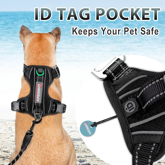 BARKBAY No Pull Dog Harness 3 Buckles Large Reflective Dog Harness with Front Clip and Easy Control Handle for Walking Training Running with ID tag Pocket(Black,S) - Image 3