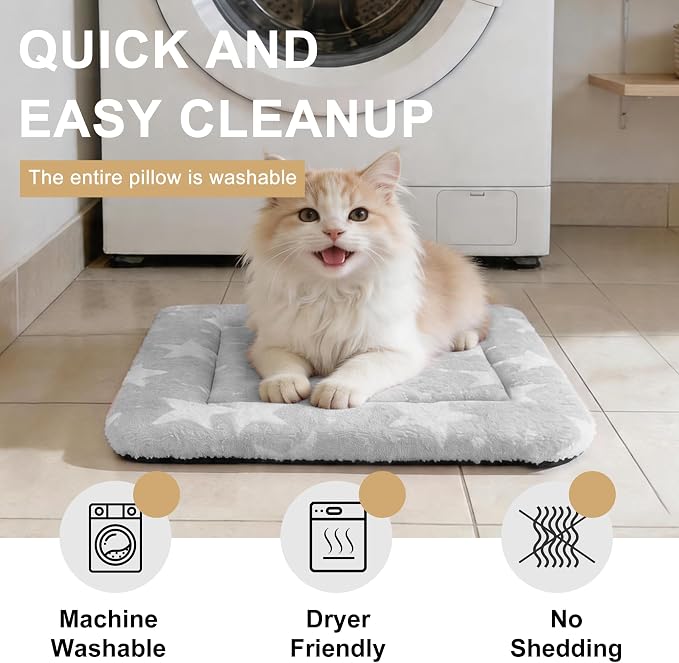 Dog Bed Mat – Soft & Comfortable Dog Kennel Pad for Crate – Durable Crate Bed & Mat for Dogs & Cats – Ideal for Crate, Kennel, and Home Use (Big&Little Stars Grey, XS(18"*14"*1.5")) - Image 7