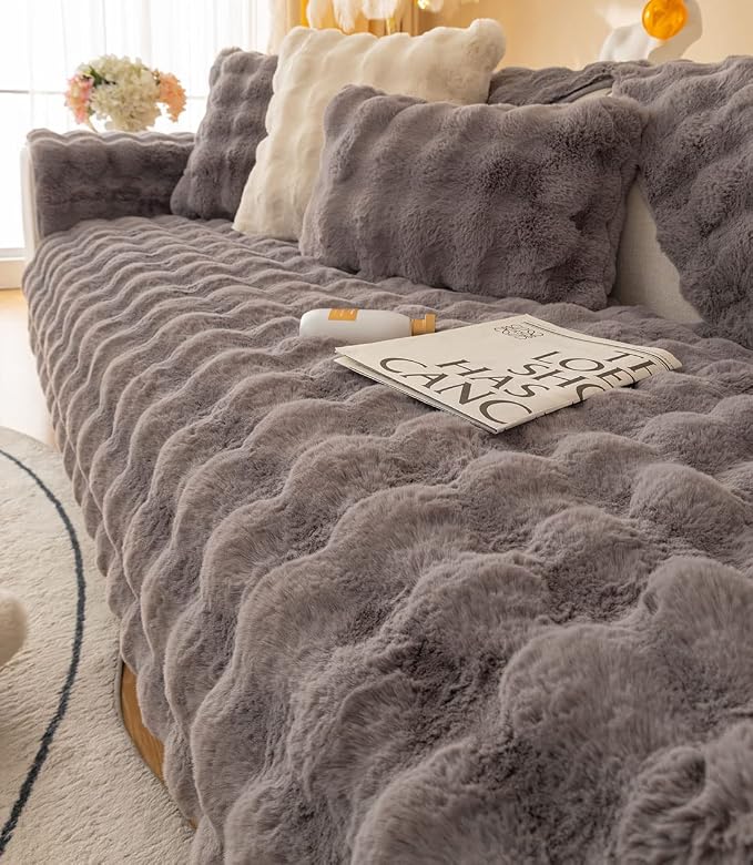 Faux Fur Couch Covers for Sofa Thick Fuzzy Sofa Covers for Dogs | Soft Warm Couch Cover Shaggy Fuzzy Sectional Sofa Cover Non-Slip Plush Sofa Slipcover Furniture Protector - Image 6
