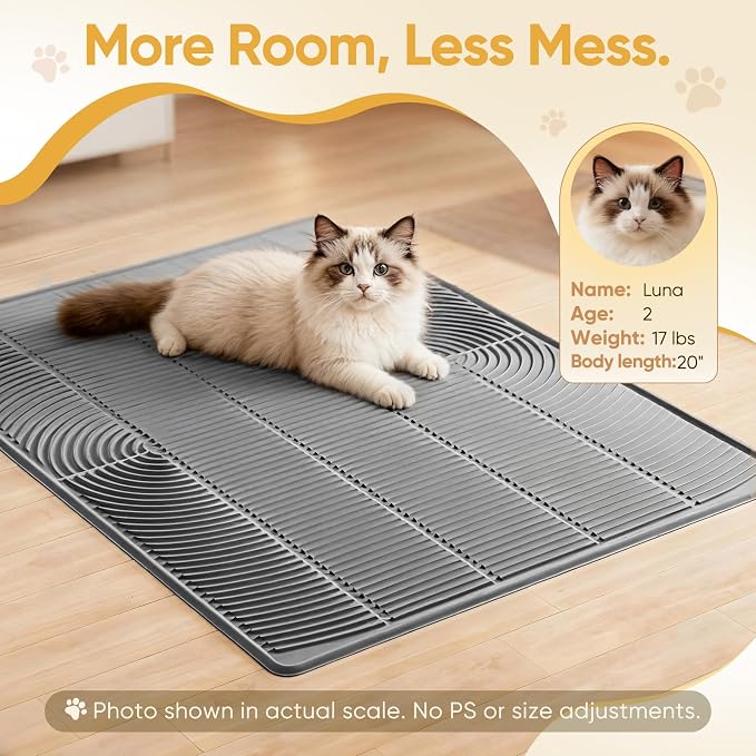 TRZZ XXL Cat Litter Mat, Large Silicone Waterproof Mat, Khaki | Non-Slip, Easy to Clean, Cat Litter Trapping Mat, Kitty Litter Catcher, Scatter Control, for Floor - Image 3