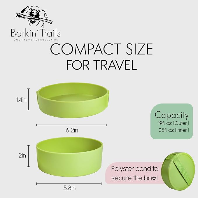 Barkin’ Trails Travel Dog Bowls, Portable Outdoor Water, BPA-Free, Food Grade Plastic Dog Travel Bowl, Camping Essentials & Container (Matcha) - Image 2