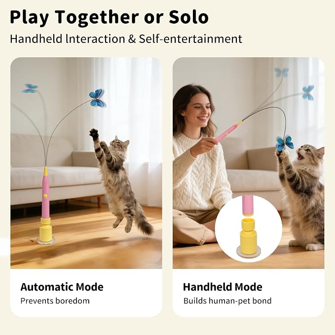 Interactive Cat Toys for Indoor Cats Automatic Cat Wand Toy | Enrichment for Bored Indoor Kitten, Spin Butterfly with Self-Holding Suction Base, Rechargeable Stimulating Moving Feather - Image 6