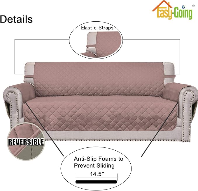 Easy-Going Reversible Couch Cover, 3 Cushion Sofa, X-Large, Pink/Beige | Machine Washable Slipcover For Dogs, Water Resistant Furniture Mat For Living Room, Non-Slip Sofa Cover, Pet Friendly - Image 3