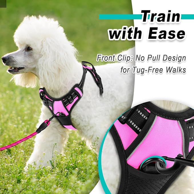 BARKBAY Dog Harness for Small Sized Dog No Pull 2 Leash Clips Dog Vest | Control Handle,Comfort,Heavy Duty,Adjustable Reflective,Perfect for Outdoor Training, Walking,Hiking(XS,Pink) - Image 2