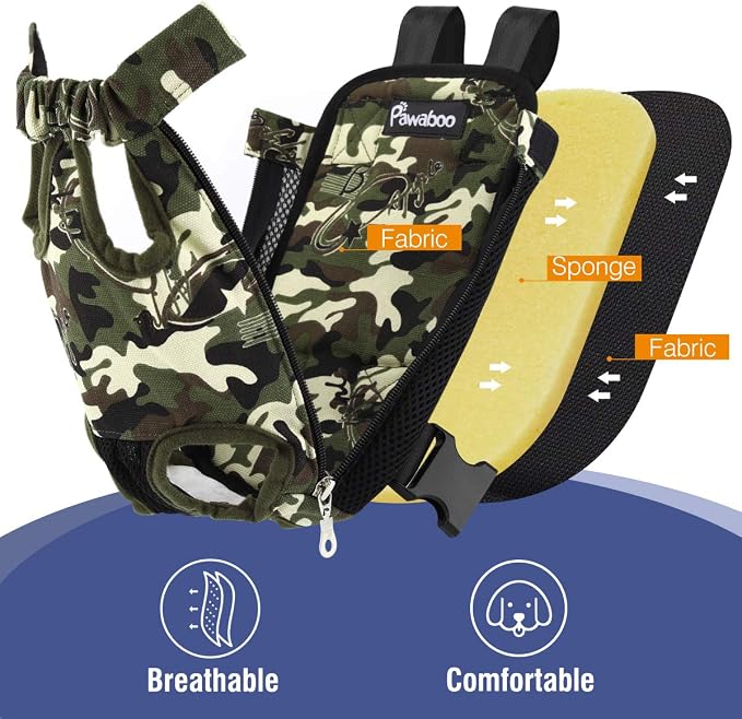 Pawaboo Pet Front Carrier Backpack for Small Medium Dogs | Legs Out Easy-fit,Adjustable Straps,Hands-Free,Soft Padded Support for Travel Hiking Cycling Camping,Camouflage,M - Image 5