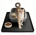 Silicone Cat Litter Mat 24x20 In Waterproof Litter Box Mat Leak-Proof Thick Under Kitty Litter Box Feeding Tray with Raised Edges for Floor Carpet, Black by LWFCOEE