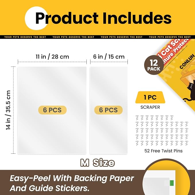 Conlun Cat Scratch Furniture Protector 12-Pack 14in Clear Adhesive Sheets | Adhesive Deterrent | defends upholstery | zero residue removal | smooth scraper install | Invisible Anti Claw Pad - Image 3