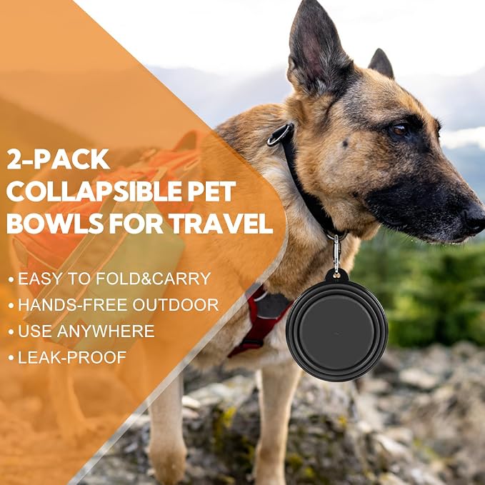 Collapsible Dog Bowl for Travel,2-Pack 12oz Pet Portable Water Food Bowls | Silicone Pet Foldable Bowl with 2 Carabiner Clips, Travel Water Bowl, Food Dishes Bowl, for Camping, Hiking, Walking - Image 5