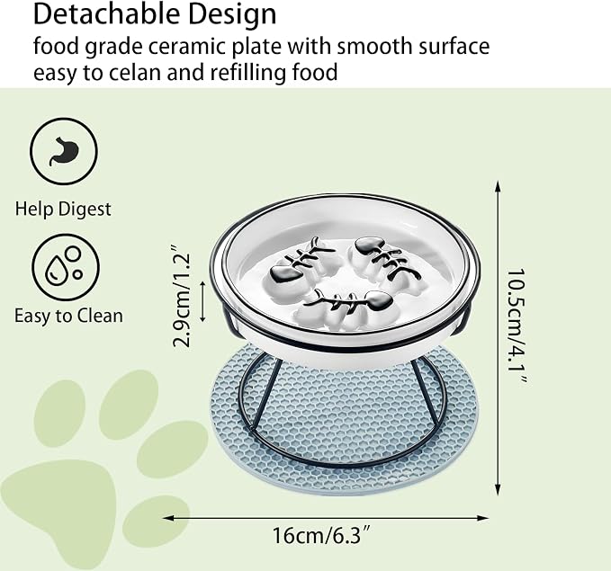 Ceramic Elevated Slow Feeder Cat Bowl, Anti Vomit, Removable Dish, Black | Removable Ceramic Bowl Slow Feeder Anti Vomit Whisker-Friendly Wet & Dry Food - Image 2