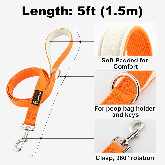 Plutus Pet Cotton Dog Harness and Leash Set, Reflective and Soft Padded, Quick Fit Vest Harness, for Small, Medium and Large Dogs, Orange, L - Image 5