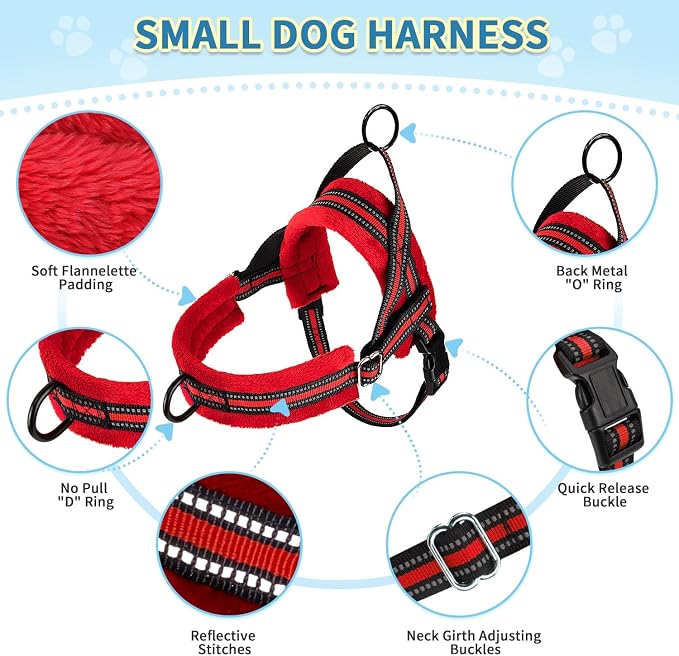 SlowTon No Pull Small Dog Harness and Leash Set with Front Clip | Soft Padded, Neck & Chest Adjustable, Lightweight, Anti-Twist, Puppy Vest Harness Pet Lead Combo for Small Medium Dog, R S - Image 7