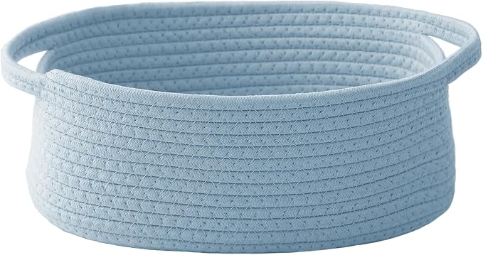 JMvicyroam Small Woven Basket, Empty Gift Basket, Blue/1 Pack | Small Gift Basket, Cotton Rope, 12 x 8 x 30 in, Handles, Includes Ribbon and Bag, Birthday Gift Basket by JMvicyroam
