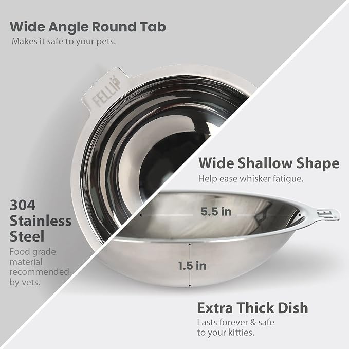 Felli Oblik Elevated Cat Bowl Removable Stainless Steel Wide Dish for Dry Wet Food Feeding & Dishwasher Clean, Slanted Whisker Fatigue Friendly Metal Plate (Smoky, 0.5 Cups Shallow Dish) - Image 9