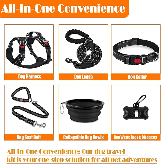 LOBEVE No Pull Dog Harness, Collar & Leash Set with Travel Accessories | Includes Dog Seat Belt, Collapsible Bowls & Poop Bag Dispenser. Ideal for Training, Walking, Hiking. Fits Small to Large Dogs - Image 2