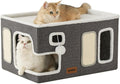 ZOMISIA Extra-Wide Cat House for Indoor Cats - Large Cat House for Pet with Fluffy Ball Hanging and Scratch Pad, Foldable Cat Hideaway for Multi Cats, 23x16.5x13 inches, Grey by Zomisia