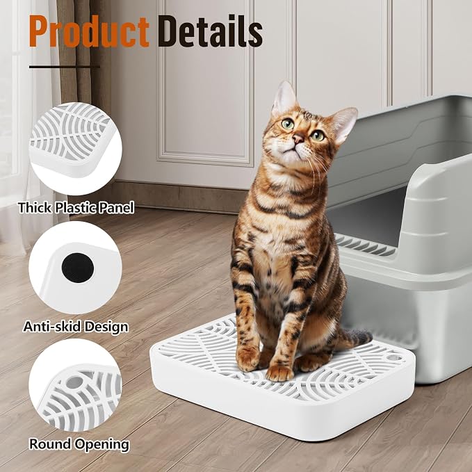 Cat Litter Box Step Non-Slip Cat Step with Filter Function,White | Double Layer Litter Box Ramp for Kitten & Elderly Cats, Litter Catcher for Automatic Cat Litter Box, Easy to Clean - Image 4