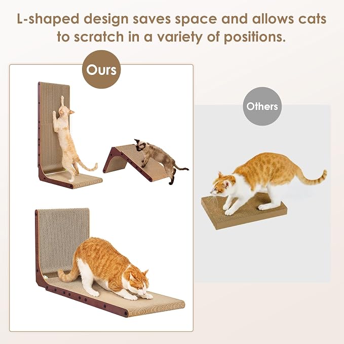 EHEYCIGA Cardboard Cat Scratcher for Indoor Cats, 19 Inch, Dark Brown | L Shaped Scratching Post, Vertical Cat Scratching Board with Ball Cat Toy, Furniture Protector, Kitten Cat Scratch Pad - Image 4
