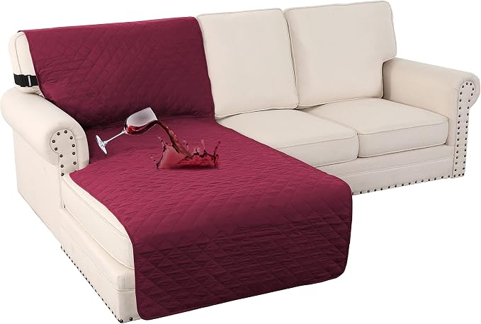 Turquoize 100% Waterproof Sofa Covers Chaise Lounge L Shape Sofa Protector Slip Cover Triple Non-Slip Sofa Slipcover for Sectional Couch Cover for Pets, Kids (Chaise, Burgundy) by Turquoize