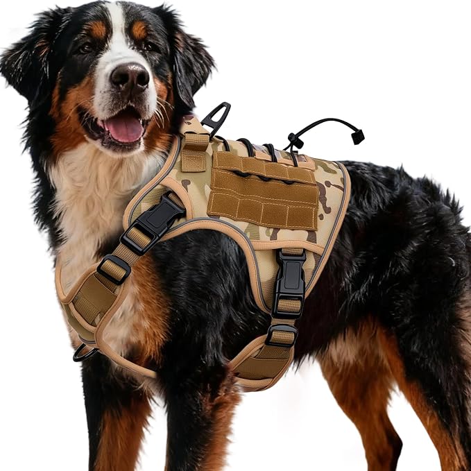 Heavy-Duty Tactical Dog Harness for Large Dogs, No Pull Adjustable Reflective Pet Vest with Molle System, K9 Military-Grade Control for Service Training, Outdoor & 10+ Breeds, Desert Camo, XX-Large by Bruvoalon