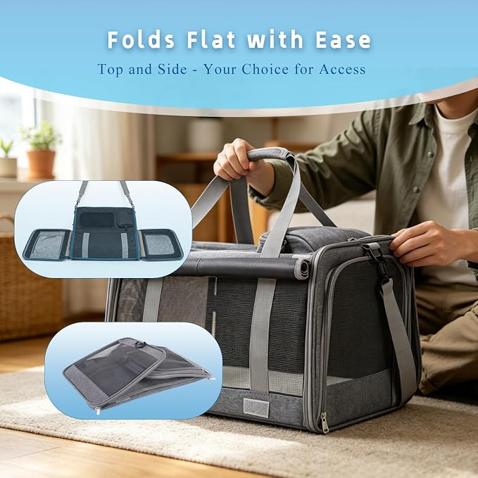 Pet Carrier for Medium-Small Cats, Collapsible Cat Carrier and Soft-Sided Pet Carrier for Cats and Small Dog Up to 17lbs, Stress-Free Travel with Privacy Cover, Travel Bag L18.9”X11.42”X11.42” - Image 6