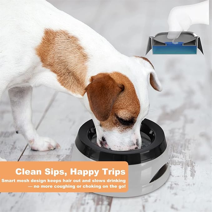 25oz Spill-Proof Dog Water Bowl – Slow Drink, No-Splash Pet Feeder for Small/Medium Dogs, Cats, Puppies & Kittens, Non-Slip Portable Bowl for Car, Travel, Home – Grey - Image 2