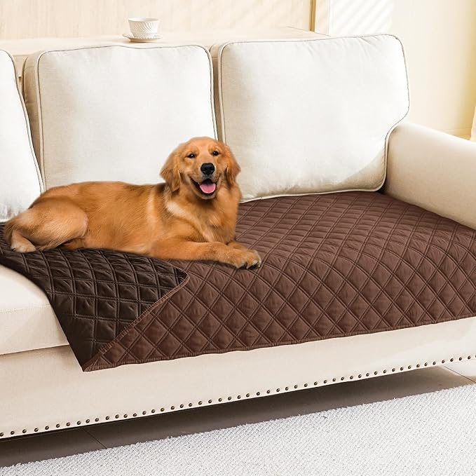 Smiry Waterproof Reversible Pet Couch Covers for Dogs | Pet Friendly, Soft Fabric, Washable Sofa Furniture Protector for Dogs Cat Kids, Checkered (30"x90", Brown/Chocolate) by Smiry