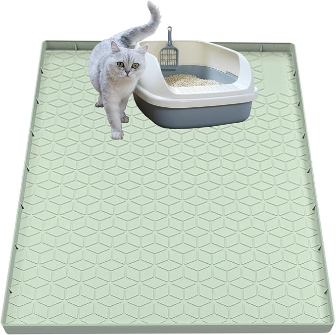 Cat Litter Mat, Silicone Large Cat Mat for Litter Box - 34x22 in, Waterproof & Non-Slip, Durable & Easy Clean, Green by Jacooxi