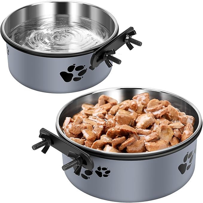 Hanging Dog Bowls for Kennel, 2 Pack Food and Water Bowl, 34oz &25oz | Stainless Steel Attachable Dog Bowls for Crates, No Spill for Medium and Small Sized Dogs (6.2x2.6” & 5.5x2.4”) by ShineMe