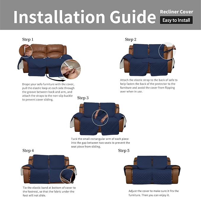 Easy-Going Reversible Couch Cover for 2 Seat Oversized Recliner, Navy/Ivory | Washable Sofa Slipcover For Dogs, Sofa Cover For Oversized Recliner Loveseat, Furniture Protector, Pet Friendly - Image 7