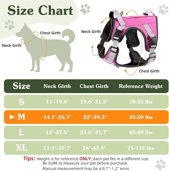 VavoPaw Heavy Duty Tactical Dog Harness for Medium Dog, No Pull Adjustable | Pet Harness Reflective Service Training Easy Control Pet Vest Military K9 Working Dog Harnesses（Pink, M） - Image 2