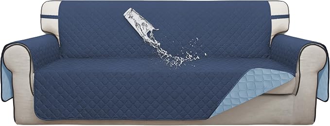 ISSUNTEX Double Protection 100% Waterproof Sofa Covers for Living Room, Reversible Couch Covers for 3 Cushion Couch Sofa, Furniture Protector Sofa Cover for Pets (X Large, Dark Blue/Light Blue) by ISSUNTEX