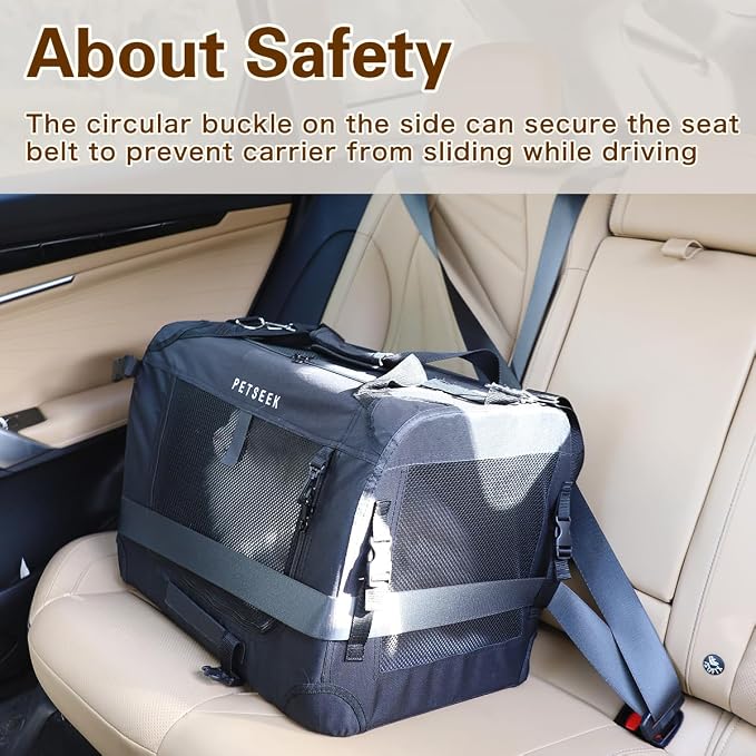 Large Cat Carrier, Portable Soft Sided Road Car Carrier, for Small Dog or Big Cats, 20"x13"x13" Outside Folding Comfortable Design, Black - Image 3