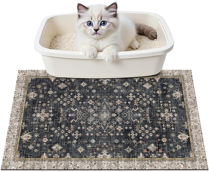 Cat Litter Mat Litter Trapping Mat, 24"x15" Waterproof Urine Proof Litter Box Mat Catcher Mat Non-Slip Washable for Kitty Kitten, Black by Unknown