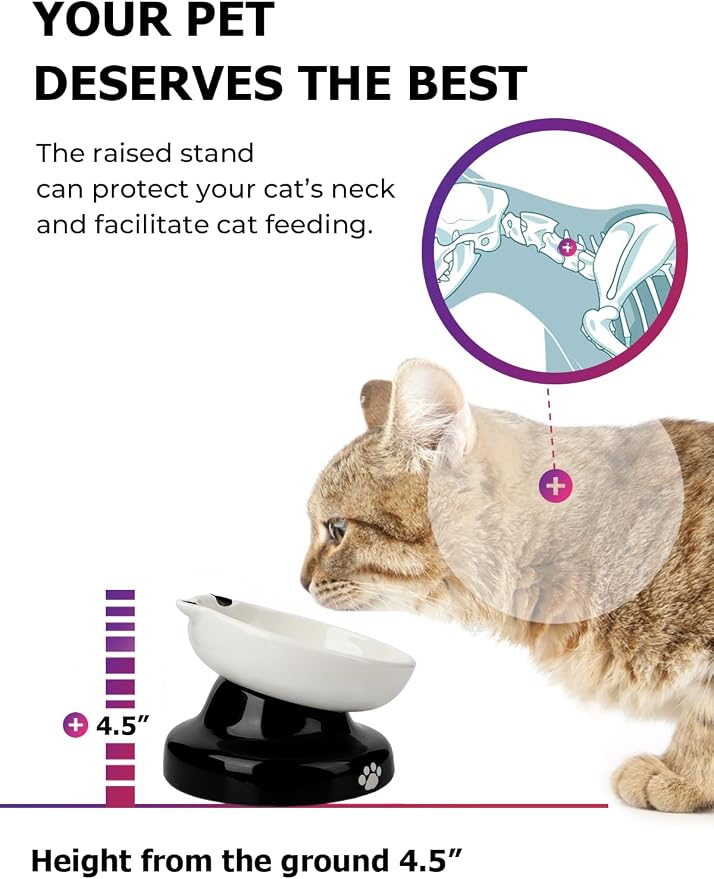 Y YHY Ceramic Cat Slow Feeder, Elevated Dog Food Bowl Tilted Design, Slow Feeder Bowl no Black Chin, Cat Shape for Dry and Wet Food - Image 5