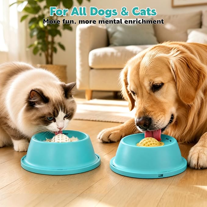 Slow Feeder Dog Licking Bowl, Anti-Removal Ball Liquid Feeding Bowl, No-Spill Leak-Proof & Jam-Free Rolling, Food-Grade Detachable Design, 10oz Capacity for Large Medium Small Dogs and Cats - Image 2