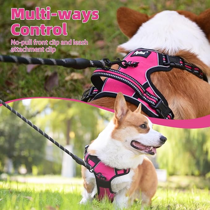 PUPTECK No Pull Dog Harness for Large, Adjustable Reflective Dog Harness with Handle Easy Control, Comfortable Soft Padded Pet Vest Harness for Extra Large Dogs, Fuschia XL - Image 3
