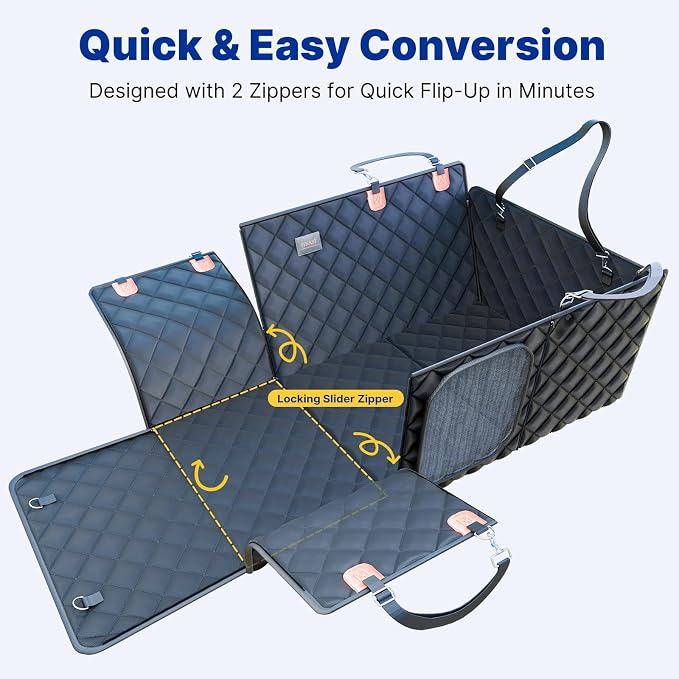 Convertible Back Seat Extender for Dogs, Foldable 400lbs Hard Bottom Dog Car Seat Cover for Back Seat, Waterproof Dog Hammock Bed Backseat Cover for Dogs in Car SUV Truck Pet Seat Cover Black M - Image 9