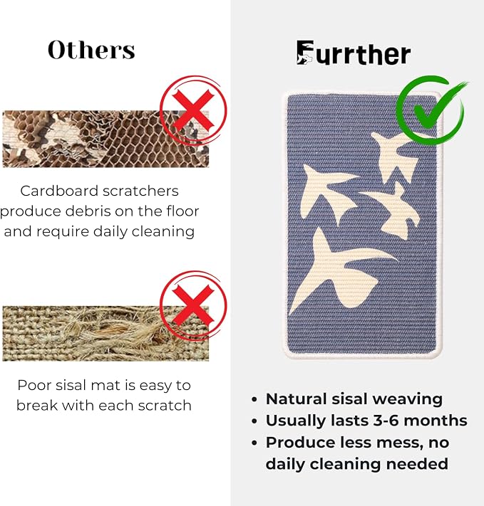 Sisal Cat Scratcher Post Mat (Use on Wall, Couch and Carpet), Durable and Shedding-Resistant Cat Scratching Surface - 21.7x13 inch with Adhesive Pads and Twist Pins (Meowtisse) - Image 3