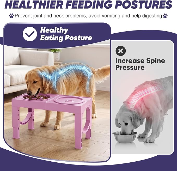 XIAZ Elevated Dog Bowls Large Breed Raised Dogs Bowl Stand Large/Medium Sized Dog Slow Feeder Dogs Bowls Food Water Stands 5 Heights Adjustable 9/11/12/14in Pet Feeder Dish Station - Image 3