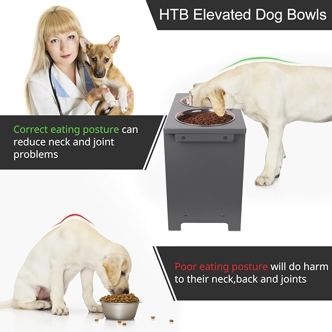 HTB Elevated Dog Bowl Stand with 2 Stainless Steel Bowls-14 H X-Large Grey | Raised Dog Bowl Stand, 14"tall, 48 Oz Bowls, for Large Sized Dogs, Pet-safe, Solid Bamboo - Image 6