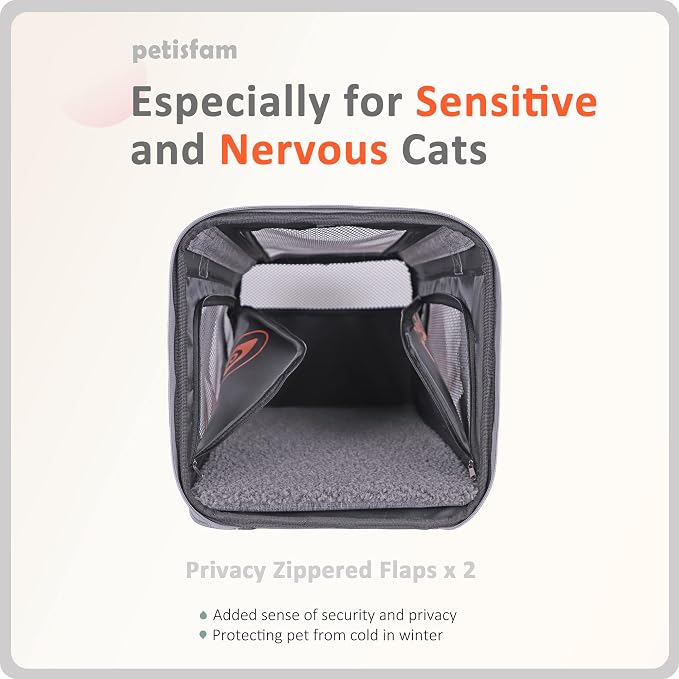 You've got This Cat Carrier with Privacy Flaps for Nervous Fur-Kids. Top-Load Quick-in. 360° Airy Mesh Windows Let Cats See You & Reduce Travel Anxiety. Rip-Stop Fabric & Lockable Zips Hug Securely - Image 2