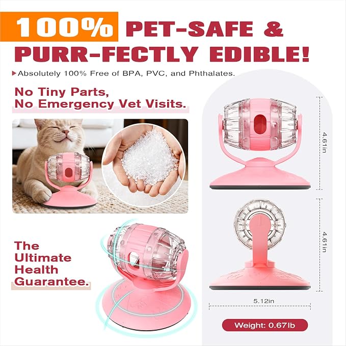 Cat Slow Feeder Toy, Adjustable Difficulty Puzzle Toy with Rotating Lid - Interactive Mental Stimulation Food Dispenser for Indoor Cats, Slows Down Eating for Dry Food & Treats (Pink) - Image 3