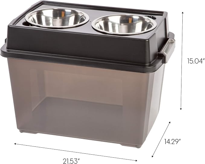 IRIS USA Elevated Dog Bowls 15" H, up to 47 lb Storage, Black, Made in USA | Comes with 2 Stainless Steel Bowls (64 oz), Elevated Feeder, Reduce Strain, Perfect for Camping & Outdoors - Image 2